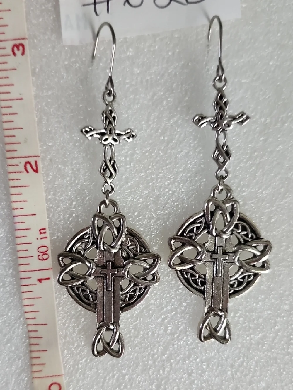 Hand Crafted Silver Celtic Knot Cross Drop Earrings